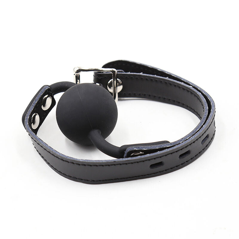 OHMAMA FETISH - SILICONE BALL GAG WITH LEATHER BELT (LOCK INCLUDED)