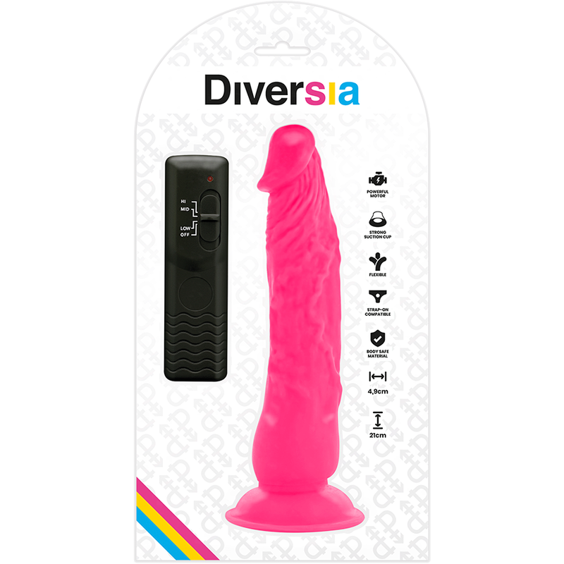 DIVERSIA - PINK FLEXIBLE VIBRATING DILDO 21 CM -O- 4.9 CM