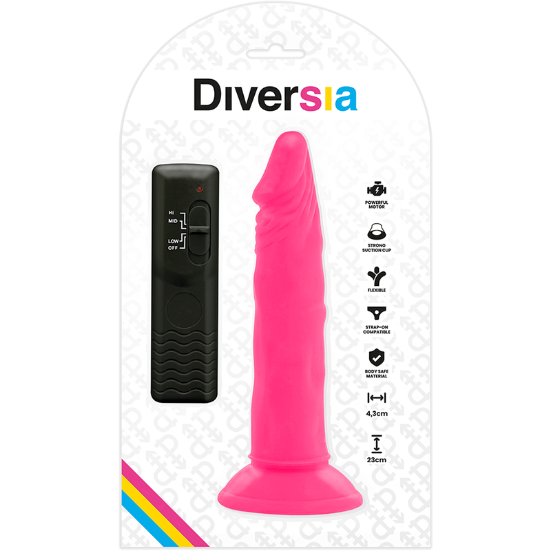 DIVERSIA - DILDO FLESSIBILE CON VIBRAZIONE ROSA 23 CM -O- 4.3 CM