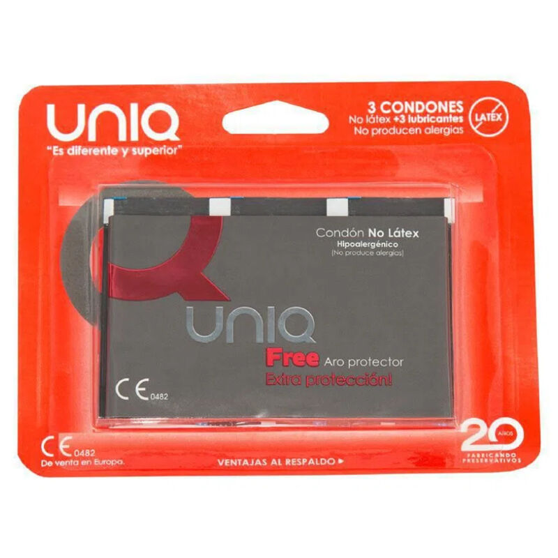 UNIQ - PRESERVATIVO SENZA LATTICE FREE CON ANELLO DI PROTEZIONE 3 UNITÀ