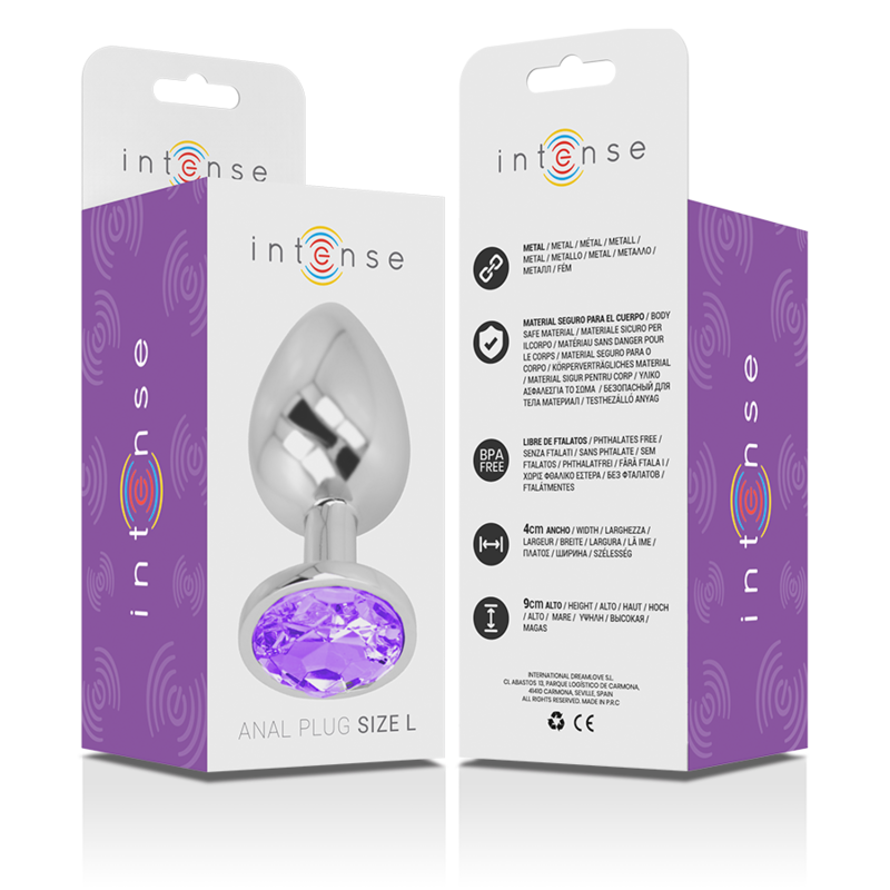 INTENSE - METAL ALUMINUM BUTT PLUG WITH PURPLE CRYSTAL SIZE L