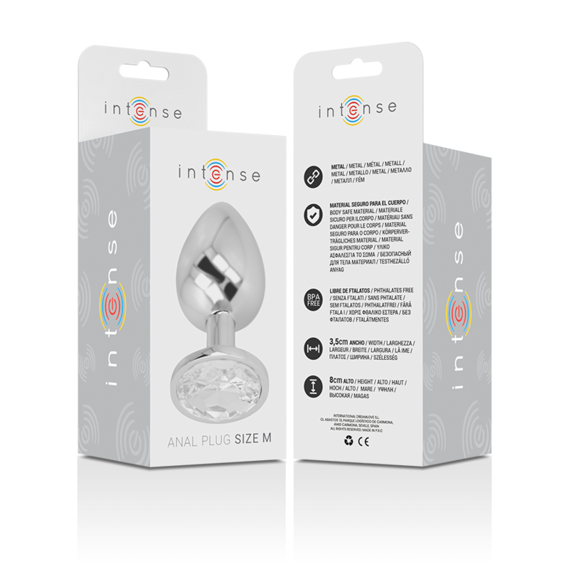 INTENSE - PLUG ANAL EN MÉTAL ALUMINIUM AVEC CRISTAL D'ARGENT TAILLE M