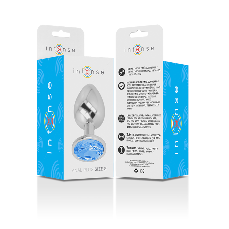 INTENSE - PLUG ANAL EN MÉTAL ALUMINIUM AVEC CRISTAL BLEU TAILLE S