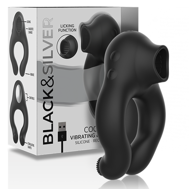 BLACK&SILVER - ANELLO VIBRATORE IN SILICONE 3 MOTORI RICARICABILE NERO