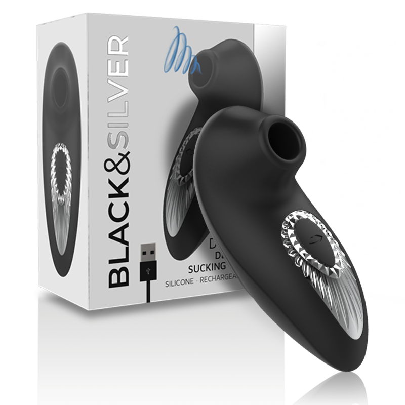 BLACK&amp;SILVER - DRAKE DELUXE SUCKING VIBE REFILLABLE IN BLACK SILICONE