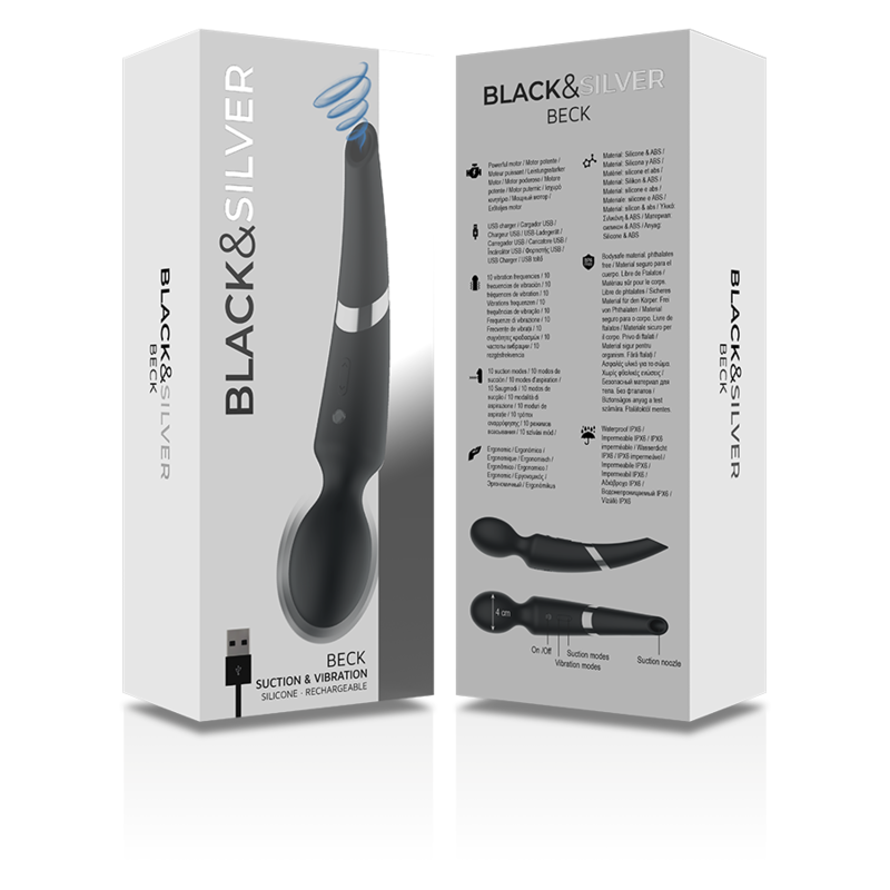 BLACK&amp;SILVER - MASSEUR ET ASPIRATION RECHARGEABLE EN SILICONE BECK BLACK