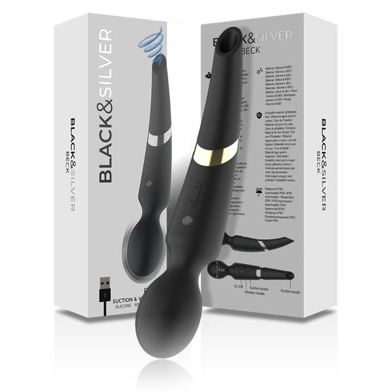 BLACK&amp;SILVER - MASSEUR ET ASPIRATION RECHARGEABLE EN SILICONE BECK BLACK