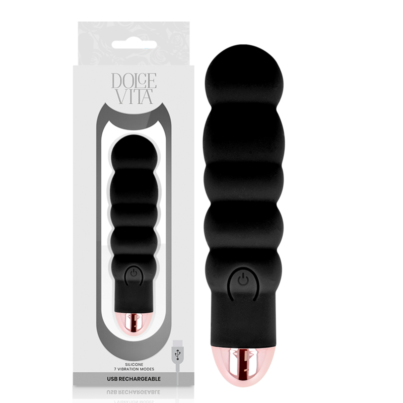 DOLCE VITA - RECHARGEABLE VIBRATOR SIX BLACK 7 SPEED