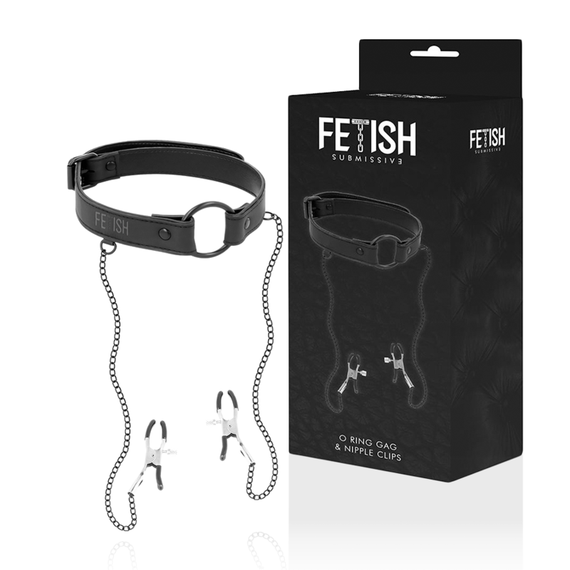 FETISH SUBMISSIVE - ANELLO GAG CON MORSETTI PER CAPEZZOLI