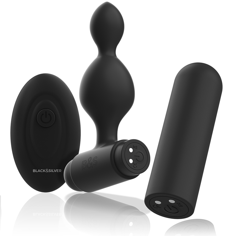 NOIR&amp;ARGENT - TÉLÉCOMMANDE AVEC PETIT PLUG ANAL EN SILICONE TUCKER