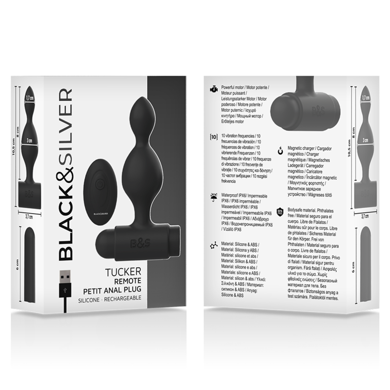 NOIR&amp;ARGENT - TÉLÉCOMMANDE AVEC PETIT PLUG ANAL EN SILICONE TUCKER