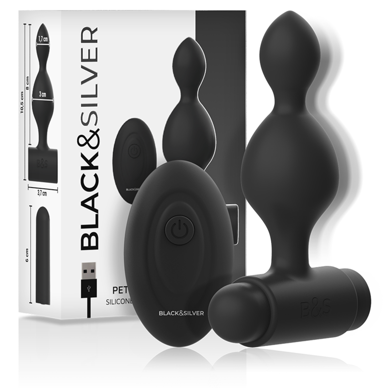 NOIR&amp;ARGENT - TÉLÉCOMMANDE AVEC PETIT PLUG ANAL EN SILICONE TUCKER