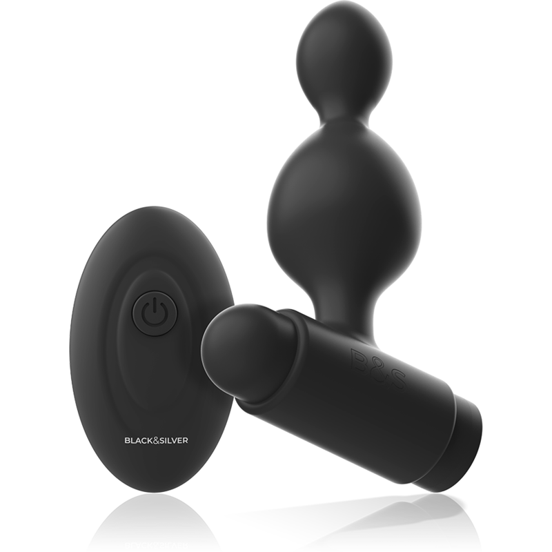 NOIR&amp;ARGENT - TÉLÉCOMMANDE AVEC PETIT PLUG ANAL EN SILICONE TUCKER