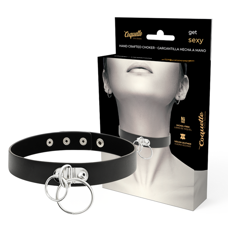 COQUETTE CHIC DESIRE - VEGAN LEATHER CHOKER WITH DOUBLE RING