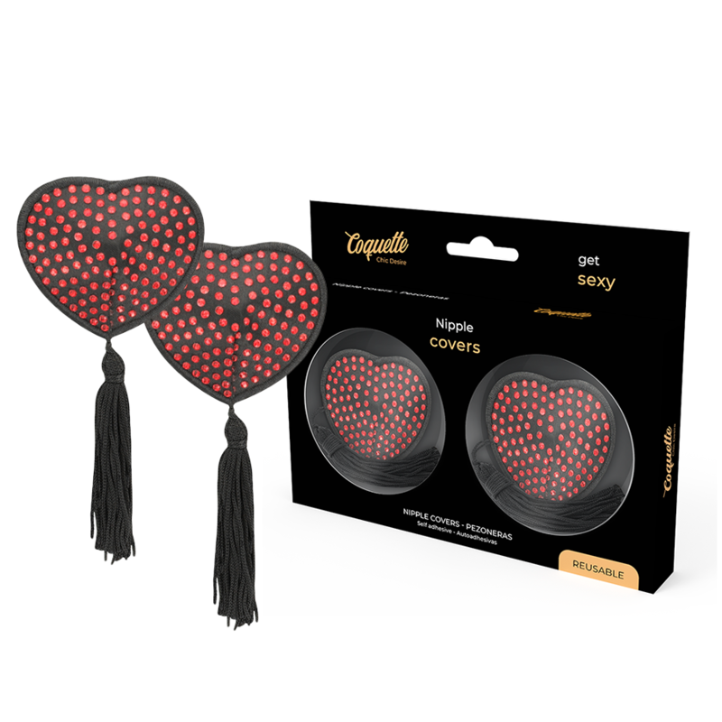 COQUETTE CHIC DESIRE - BLACK / RED HEART NIPPLE COVERS