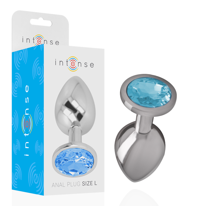 INTENSE - PLUG ANALE IN METALLO ALLUMINIO CON CRISTALLO BLU TAGLIA L