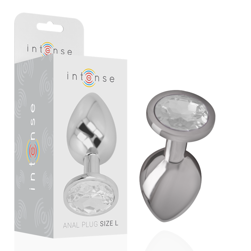 INTENSE - PLUG ANALE IN METALLO ALLUMINIO CON CRISTALLO ARGENTO MISURA L