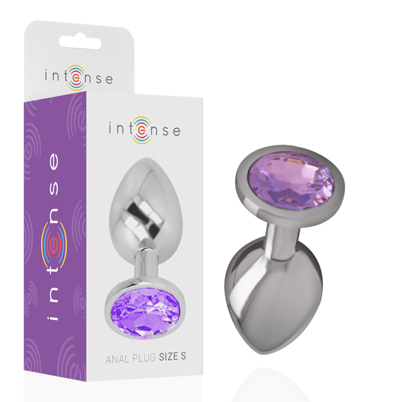 INTENSE - METAL ALUMINUM BUTT PLUG WITH PURPLE CRYSTAL SIZE L