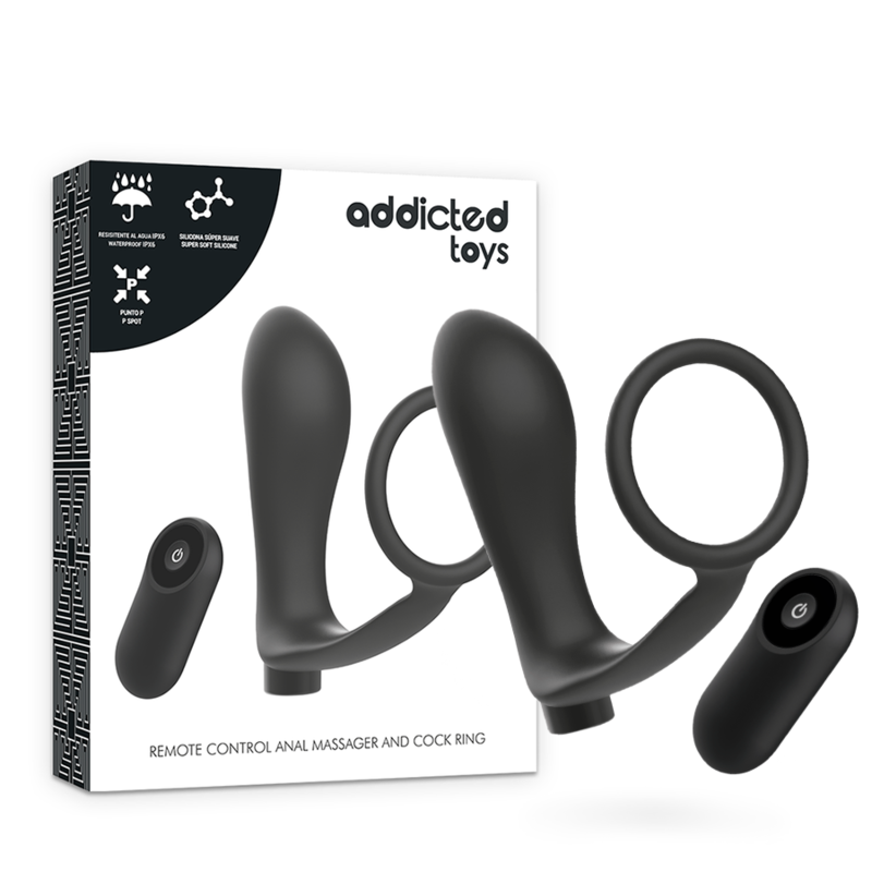 ADDICTED TOYS - REMOTE CONTROL COCK RING BLACK RECHARGEABLE BUTT PLUG