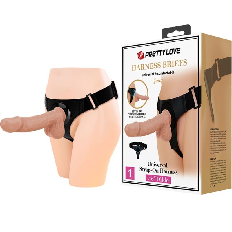 PRETTY LOVE - UNIVERSAL SLIP HARNESS WITH DILDO JERRY 21.8 CM NATURAL