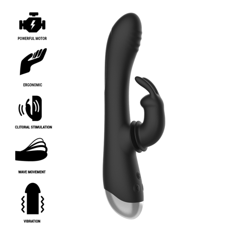 BLACK&amp;SILVER - DJ. ADAM BLACK RECHARGEABLE SILICONE RABBIT STIMULATOR