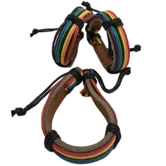PRIDE - BROWN LEATHER BRACELET WITH LGBT FLAG