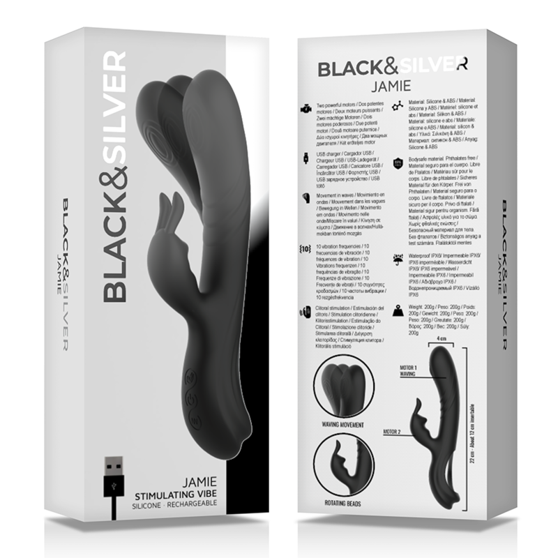 BLACK&amp;SILVER - STIMULATEUR DE LAPIN RECHARGEABLE EN SILICONE JAMIE BLACK