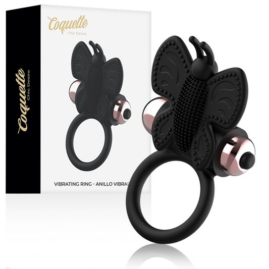 COQUETTE CHIC DESIRE - BUTTERFLY COCK RING WITH VIBRATOR BLACK/GOLD