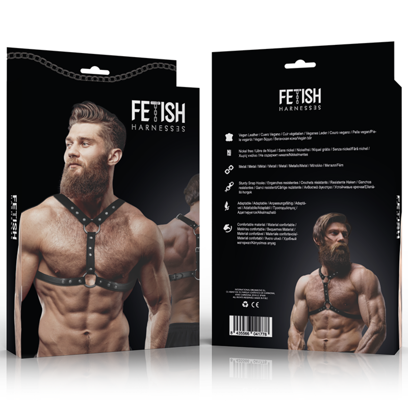 FETISH SUBMISSIVE ATTITUDE - HARNAIS EN SIMILI CUIR AVEC DOUBLE SUPPORT ET CLOUS POUR HOMMES