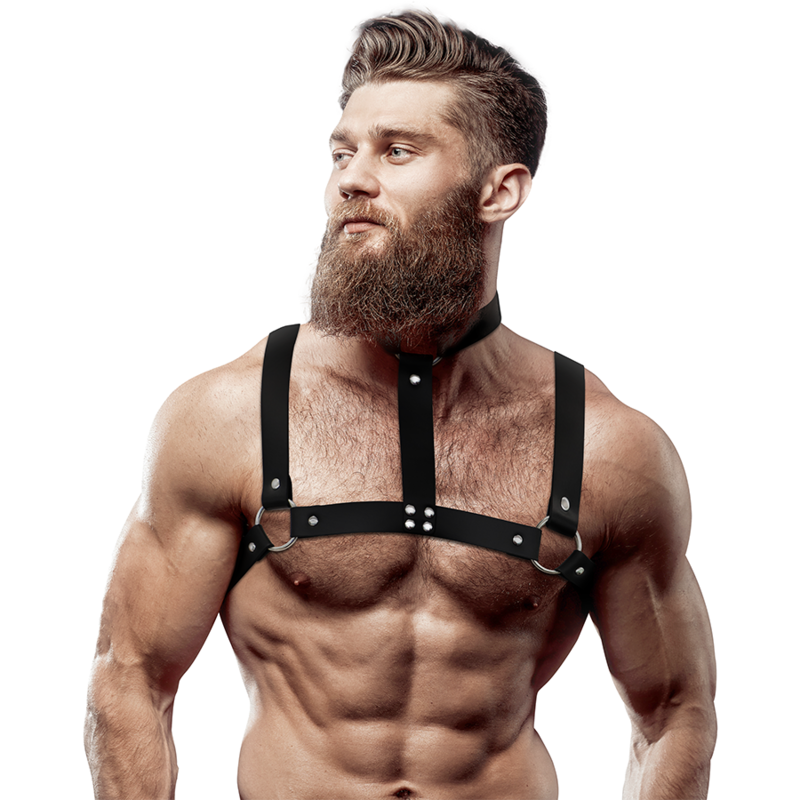 FETISH SUBMISSIVE ATTITUDE - HARNAIS RÉGLABLE EN SIMILI CUIR AVEC COLLIER POUR HOMME