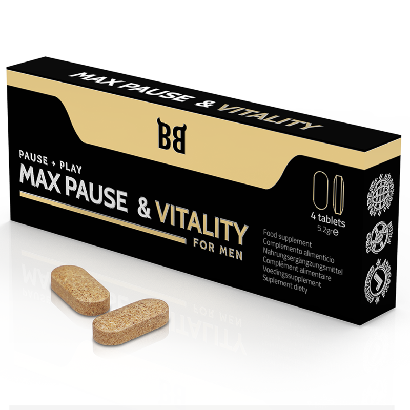 BLACK BULL - MAX PAUSE &amp; RETARDATEUR DE VITALITÉ POUR HOMME 4 CAPSULES