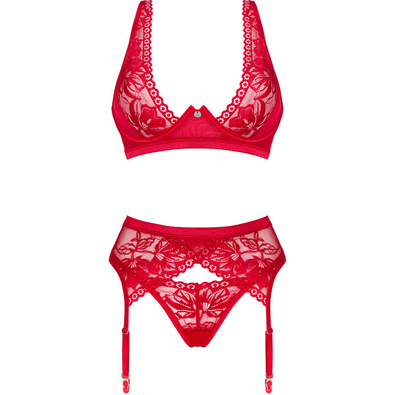 OBSESSIVE - LACELOVE THREE PIECE SET RED XS/S