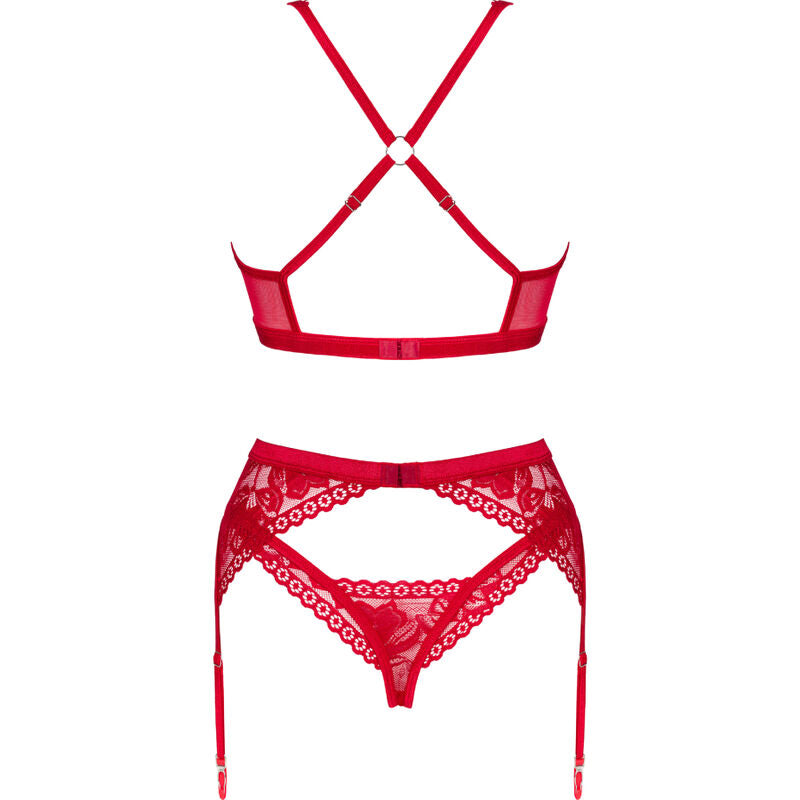 OBSESSIVE - LACELOVE THREE PIECE SET RED XS/S