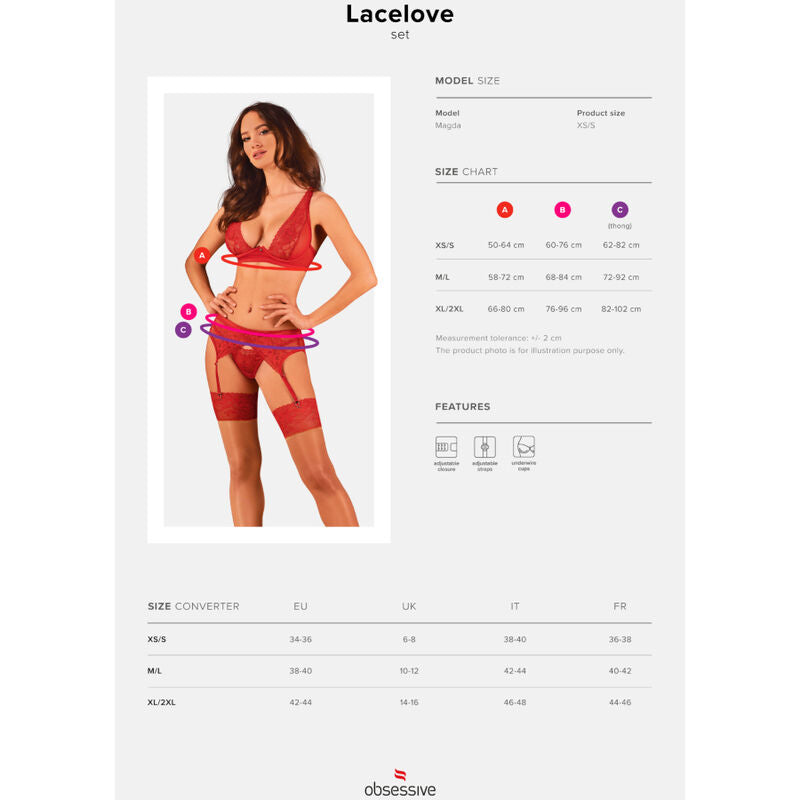 OBSESSIVE - LACELOVE THREE PIECE SET RED XS/S