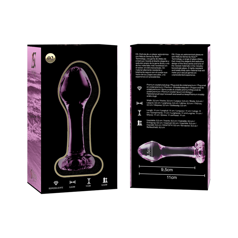 NEBULA SERIES BY IBIZA - MODEL 2 TRANSPARENT BOROSILICATE GLASS ANAL PLUG 11 CM -OR- 3.5 CM