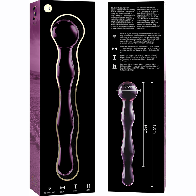 NEBULA SERIES BY IBIZA - MODELLO 13 DILDO IN VETRO BOROSILICATO TRASPARENTE 18 CM -O- 3.5 CM