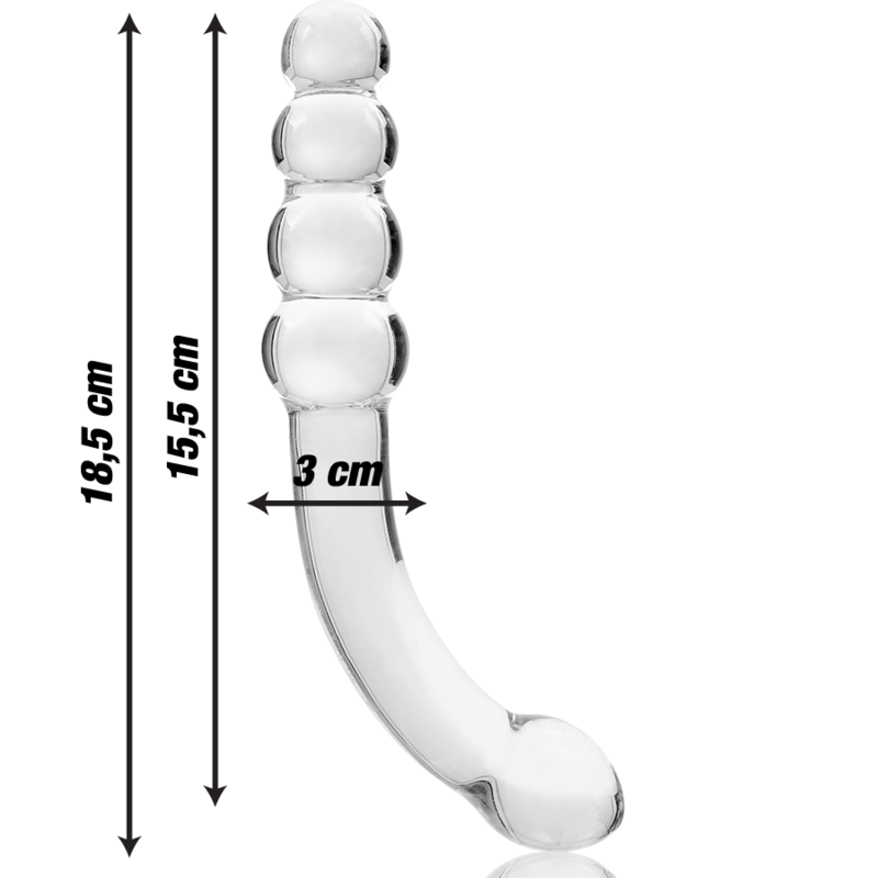 NEBULA SERIES BY IBIZA - MODEL 14 TRANSPARENT BOROSILICATE GLASS DILDO 18.5 CM -OR- 3 CM