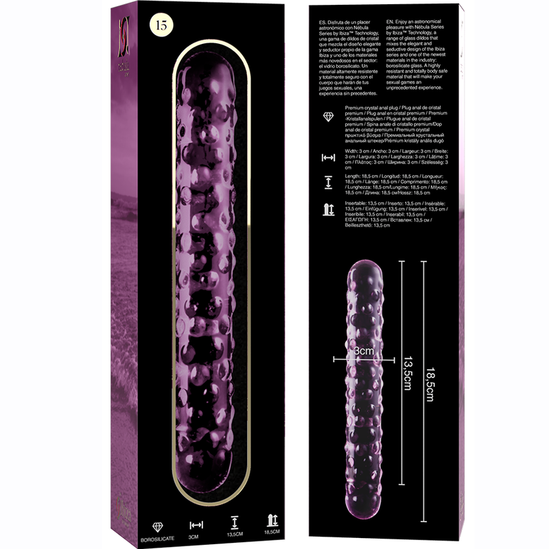 SÉRIE NEBULA PAR IBIZA - MODÈLE 15 GODE EN VERRE BOROSILICATE TRANSPARENT 18,5 CM -O- 3 CM