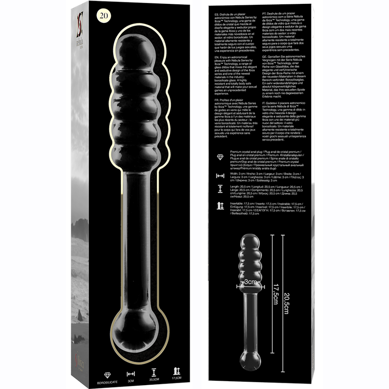 NEBULA SERIES BY IBIZA - MODEL 20 DILDO IN TRANSPARENT BOROSILICATE GLASS 20.5 CM -O- 3 CM