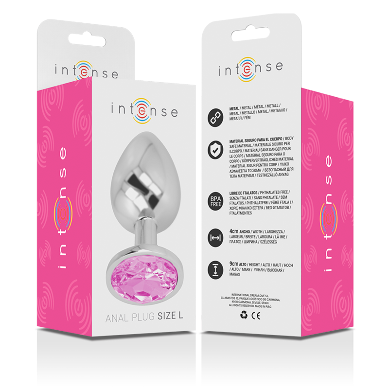 INTENSE - PLUG ANALE IN METALLO ALLUMINIO CON CRISTALLO ROSA MISURA L