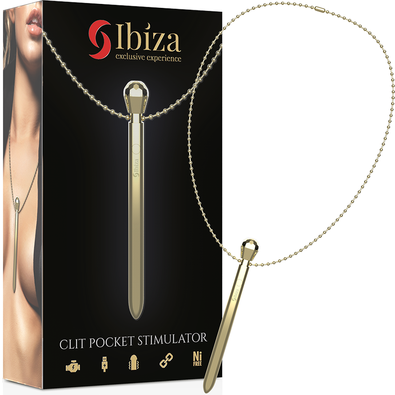 IBIZA - POCKET CLIT STIMULATOR NECKLACE USB CHARGER 12 VIBRATION MODES GOLD 12.2 X 1.5