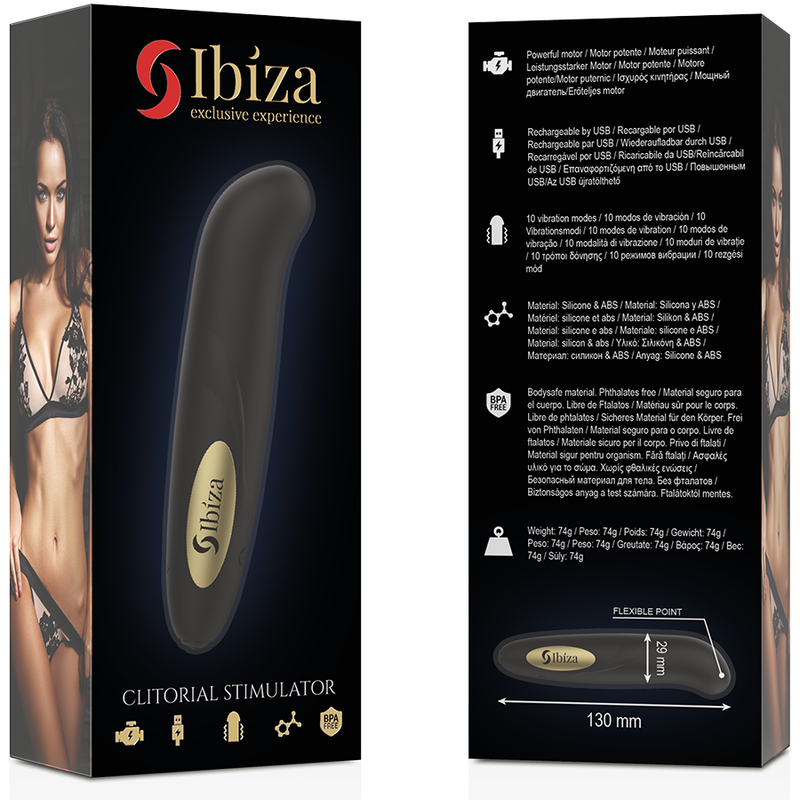 IBIZA - STIMULATEUR CLITORIS CHARGEUR USB 10 MODES DE VIBRATION DORÉ 13 X 2.9