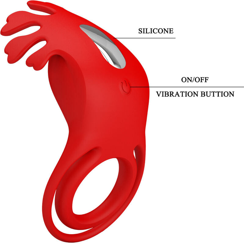 PRETTY LOVE - ANNEAU VIBRATEUR RUBEN 7 VIBRATIONS EN SILICONE ROUGE