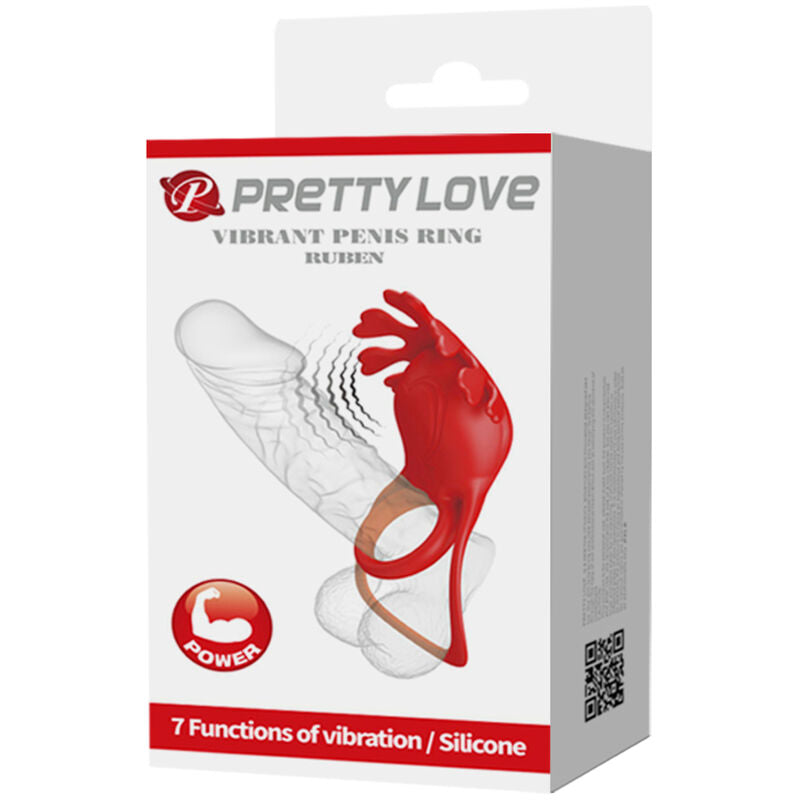 PRETTY LOVE - ANNEAU VIBRATEUR RUBEN 7 VIBRATIONS EN SILICONE ROUGE