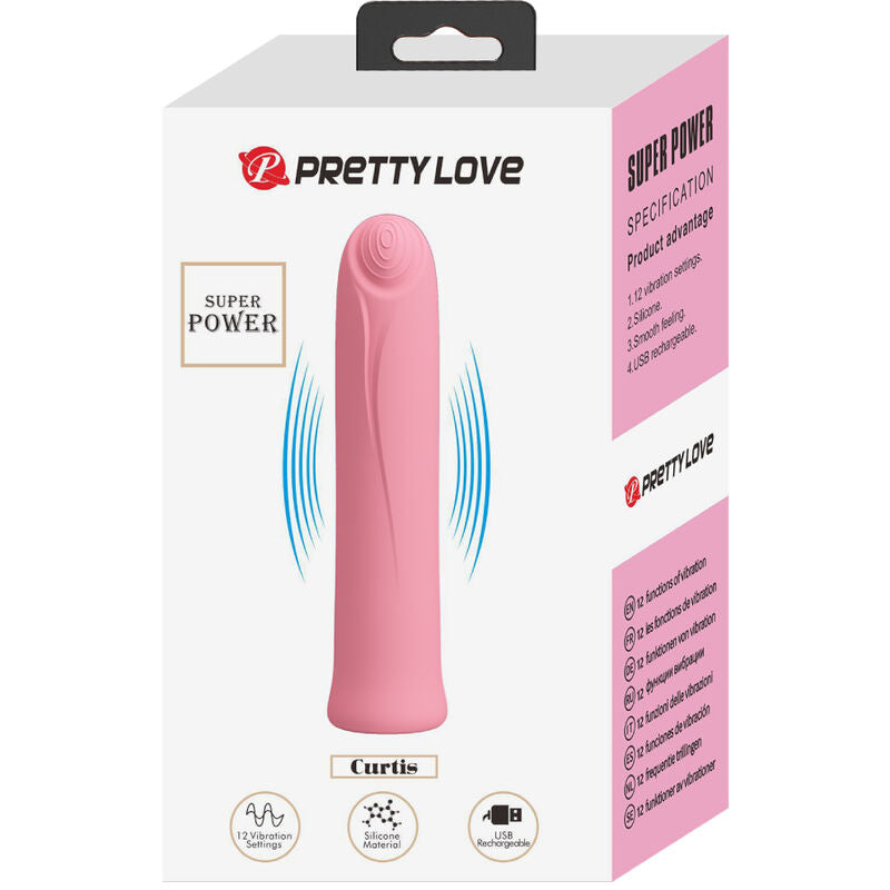 PRETTY LOVE - VIBRATORE CURTIS MINI SUPER POWER 12 VIBRAZIONI IN SILICONE ROSA