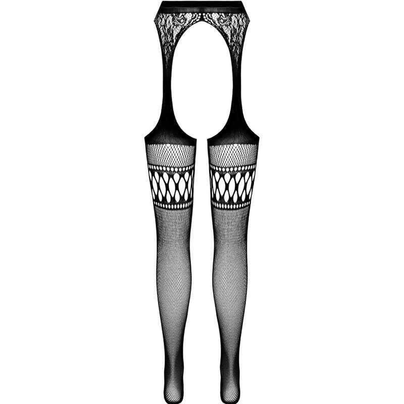 PASSION - S026 BLACK TIGHTS WITH GARTER ONE SIZE