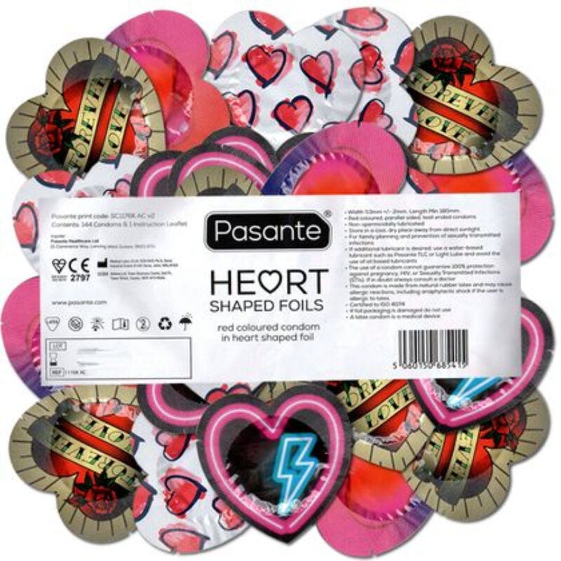 PASANTE - RED HEART SHAPED CONDOMS 144 UNITS