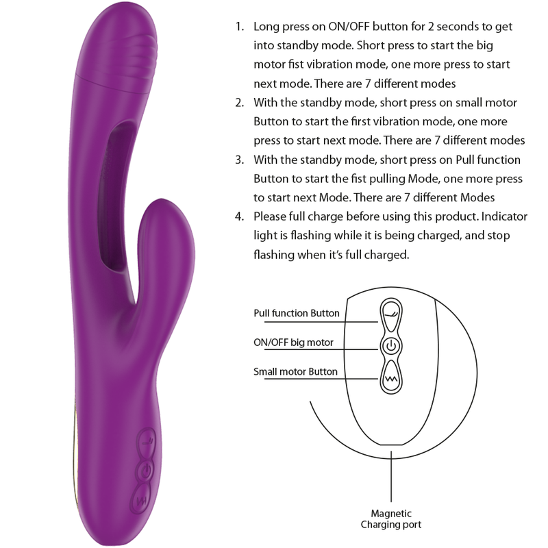 INTENSE - VIBRATEUR MULTIFONCTION RECHARGEABLE APOLO 7 VIBRATIONS AVEC LANGUE OSCILLANTE VIOLET