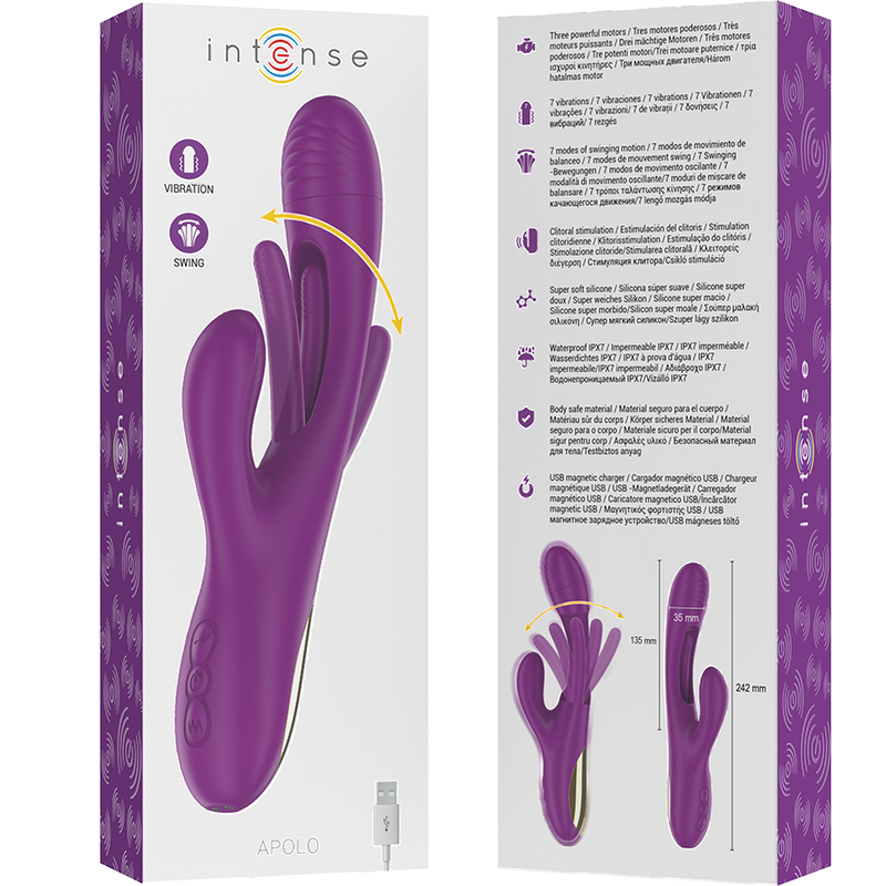 INTENSE - VIBRATEUR MULTIFONCTION RECHARGEABLE APOLO 7 VIBRATIONS AVEC LANGUE OSCILLANTE VIOLET