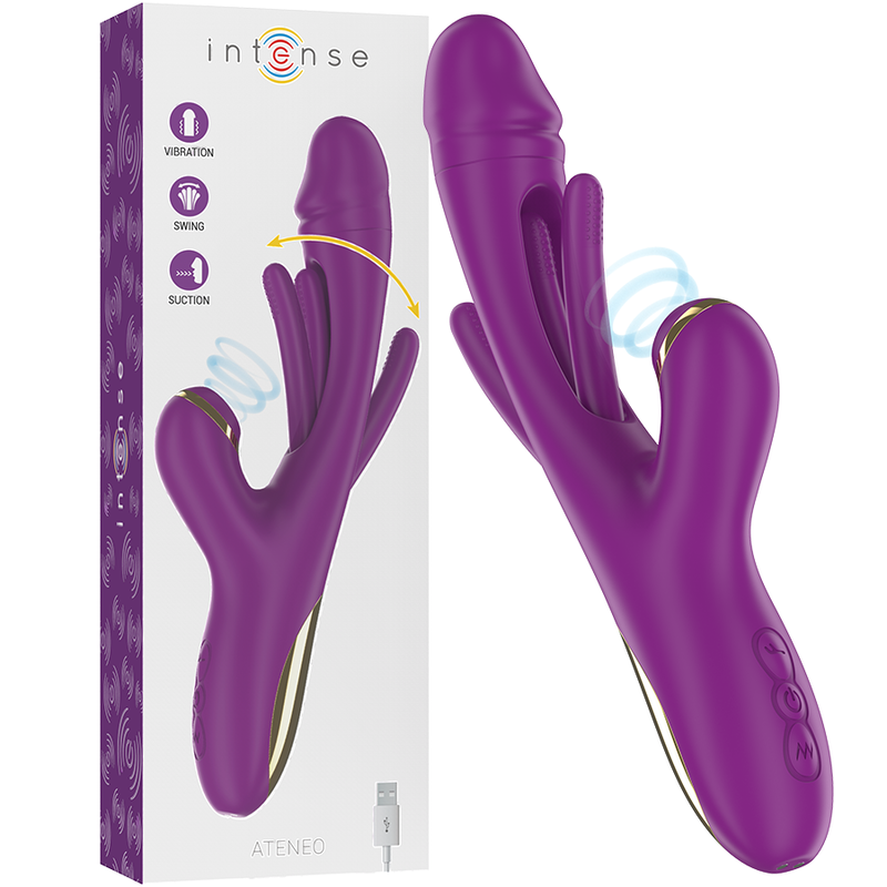 INTENSE - ATENEO VIBRATORE MULTIFUNZIONE RICARICABILE 7 VIBRAZIONI CON LINGUA OSCILLANTE E SUCCHIARE VIOLA